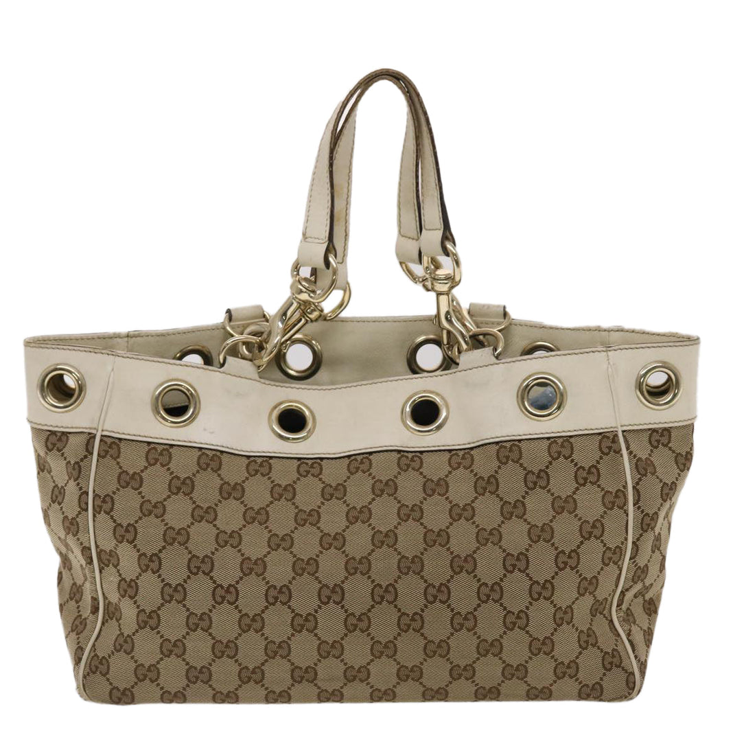 GUCCI EC Canvas Tote Bag Canvas Leather Beige White 162879  49289