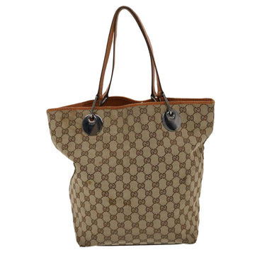GUCCI EC Canvas Tote Bag Canvas Leather Beige Brown 120836  49290