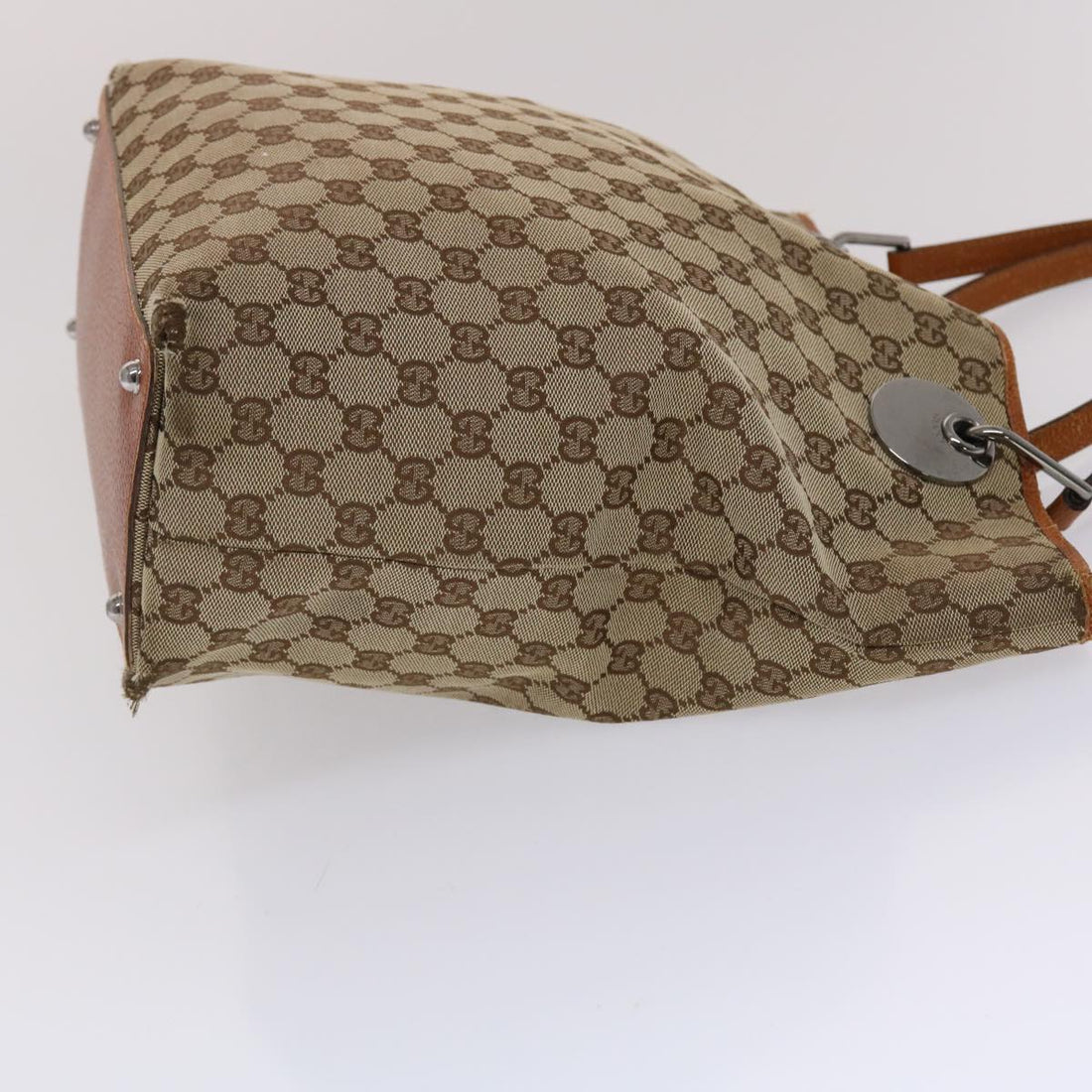 GUCCI EC Canvas Tote Bag Canvas Leather Beige Brown 120836  49290