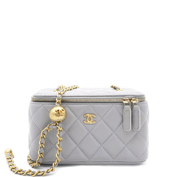 Chanel Lambskin Quilted Pearl Crush Small Vanity Case with Chain Grey