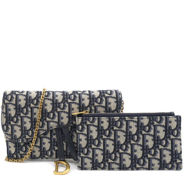 Dior Oblique Saddle Chain Long Wallet Blue