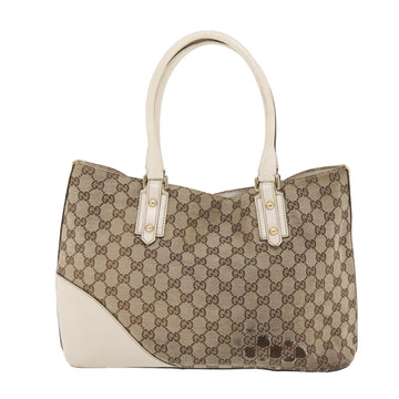 GUCCI EC Canvas Sherry Line Shoulder Bag Beige White