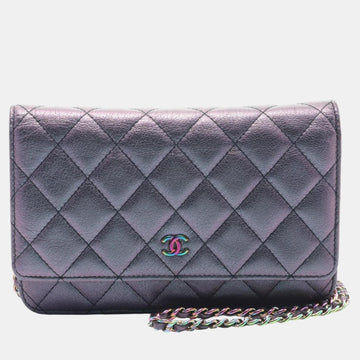 Purple Leather Matelasse Shoulder Bag