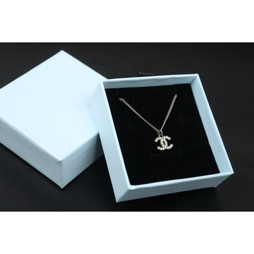 Very Good ( Rank A) ?CHANEL COCO Mark Rhinestone Necklace Silver?V25061909