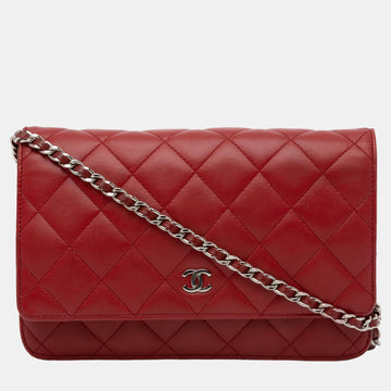 Red Classic Lambskin Wallet on Chain