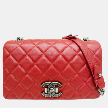 Red Caviar Skin Matelasse Full Flap Chain Shoulder Bag