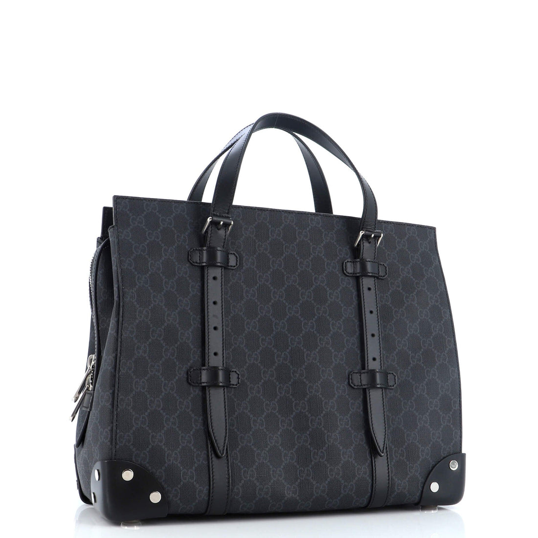 Buckle Travel Tote EC Coated Canvas with Leather Large