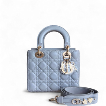Dior Lady Flap ABC Small - Cannage Lambskin Grey Gray Gold Hardware MyABC