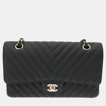 black caviar skin V-stitched chain shoulder bag 25cm