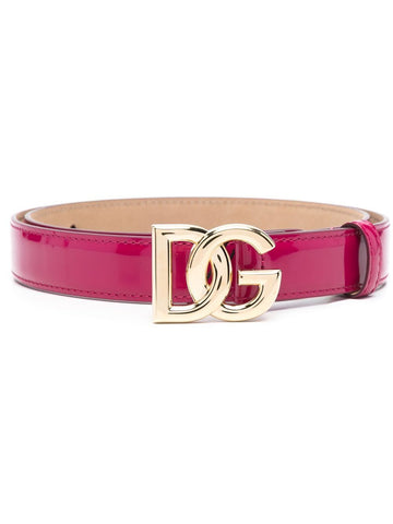 Dolce & Gabbana Women Patent Leather Belt With Logo Plaque