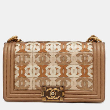 Brown/Beige Paris-Dubai Medium Boy Shoulder Bags