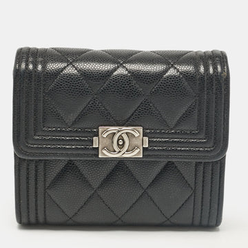 Black Caviar Quilted Leather Boy Trifold Wallet