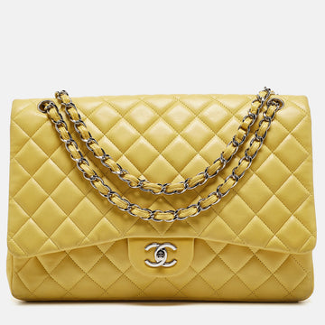 Yellow Quilted Leather Maxi Classic Single Flap Bag