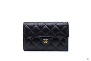 Chanel APY Classic Flap Wallet Black / C Caviar Short Wallet Ghw