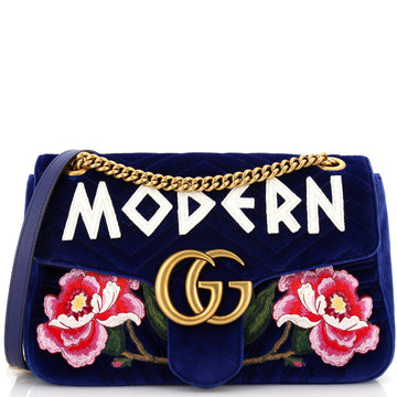 EC Marmont Flap Bag Embroidered Matelasse Velvet Medium