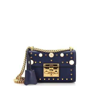 GUCCI Pearly Padlock Shoulder Bag Studded Leather Small