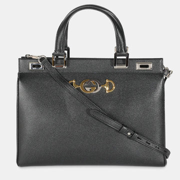 Black Pebbled Calfskin Medium Zumi Top Handle Tote Bag