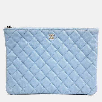 Blue Leather Quilted Medium Cosmetic Case
