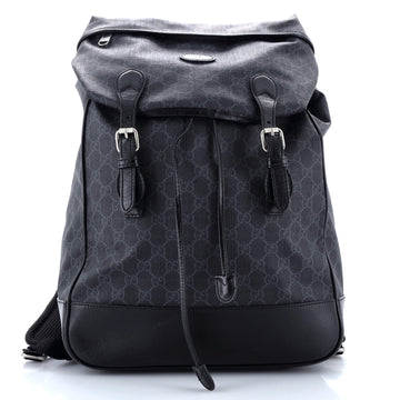 Interlocking G Patch Drawstring Flap Backpack EC Coated Canvas Medium