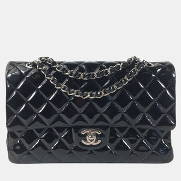 Black Patent Leather Medium Classic Double Flap Shoulder Bags