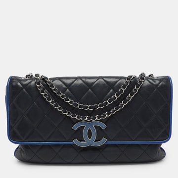 Navy Blue Quilted Leather Divine Flap Bag