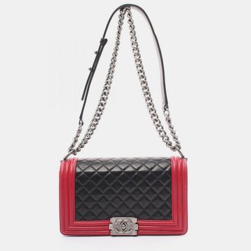 Black/Red Lambskin Leather Medium Boy Shoulder Bag