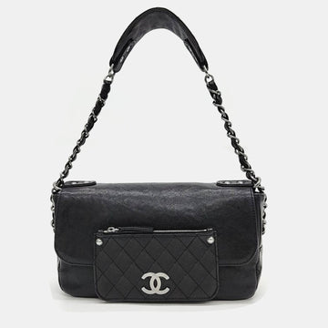 Black Leather Pocket In The City Flap Bag