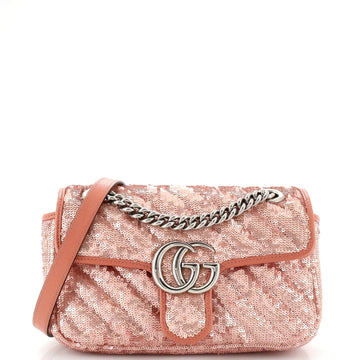 GUCCI GG Marmont Flap Bag Diagonal Quilted Sequins Mini
