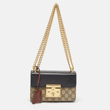 Gucci  EC Supreme Canvas And Leather Small Padlock Shoulder Bag