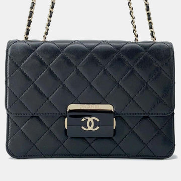 Black Quilted Leather Beauty Flap Lock Shoulder Bag