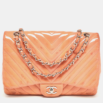 Pink Chevron Patent Leather Jumbo Classic Single Flap Bag