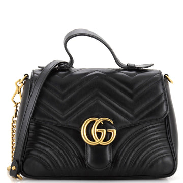 GUCCI GG Marmont Top Handle Flap Bag Matelasse Leather Small