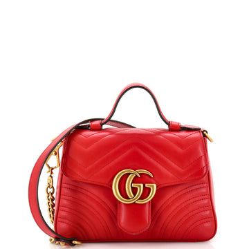 GUCCI GG Marmont Top Handle Flap Bag Matelasse Leather Mini
