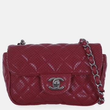 Red Leather Perforated Extra Mini Rectangle Flap Bag