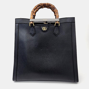 Black Leather Large Diana Tote Bag