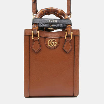 Brown Leather Mini Bamboo Diana Tote Bag
