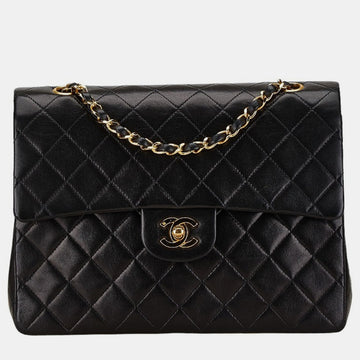 Black Lambskin Leather Medium Classic Double Flap Shoulder Bags