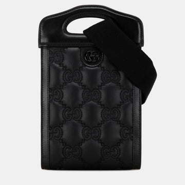 Black Leather Mini GG Matelasse Cut Out Handle Satchel Bag