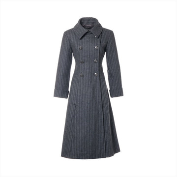 Chanel Coconut Button Wool  Silk Long Coat 34  Grey P59015 Strip