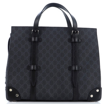 GUCCI Buckle Travel Tote GG Coated Canvas with Leather Large