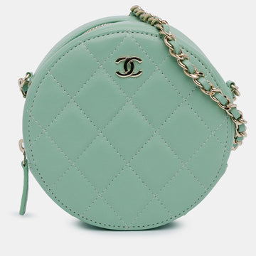 Quilted Lambskin Round Crossbody Bag