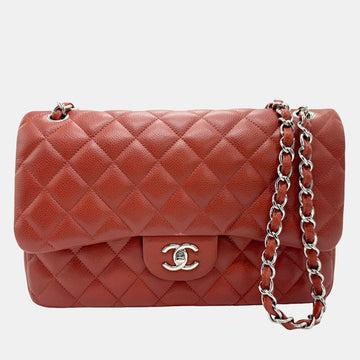 Red Caviar Leather Medium Classic Double Flap Shoulder Bag