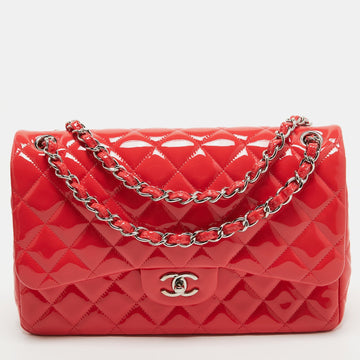 Red Quilted Patent Leather Jumbo Classic Double Flap Bag