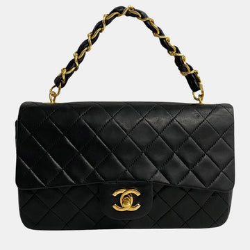 Black Lambskin Leather Chain Top Handle Bag