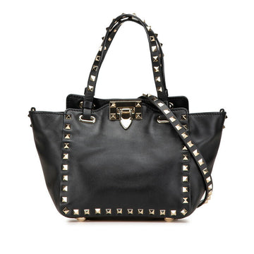 Valentino Black Leather Rockstud 2way Bag
