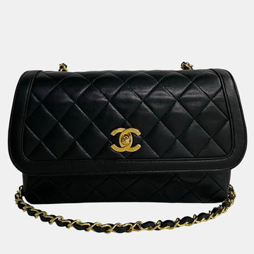 Black Leather Mademoiselle Shoulder Bag