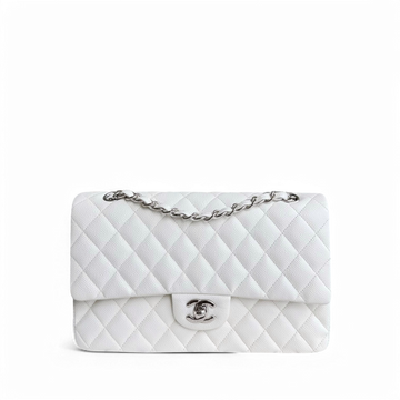 Chanel Classic Flap Medium - Caviar 25CM Quilted White Silver Hardware Series 30