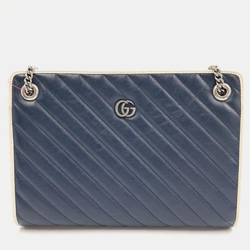 Blue Diagonal Quilted Leather Medium GG Marmont Accordion Shoulder Bag