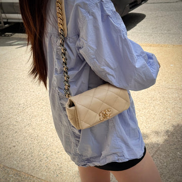 Chanel Light Beige Lambskin Quilted Waist 19 Bag