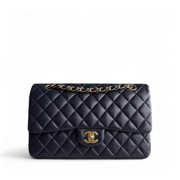 Chanel Classic Flap Medium - Caviar 25CM Quilted Dark Navy Blue Gold Hardware Series 21